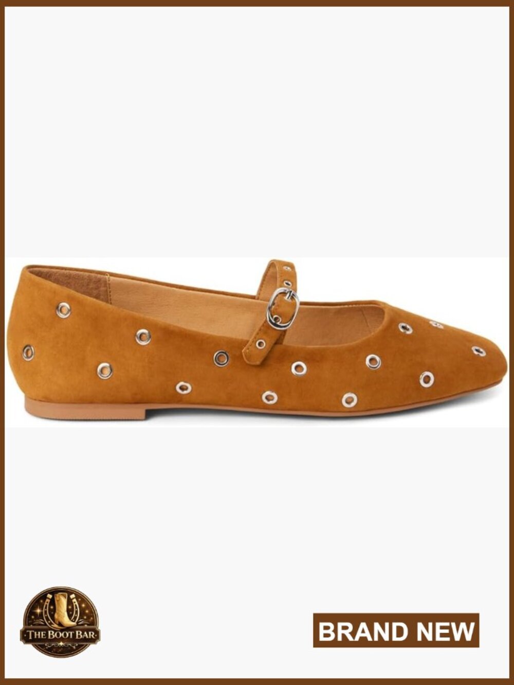 Square Toe Studded Mary Jane Ballet Flat with Buckle Closure